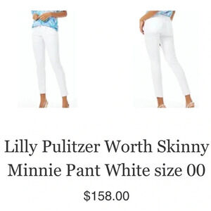 Lilly Pulitzer Women’s Worth Skinny Mini White Pants Spring Summer Casual Size 2